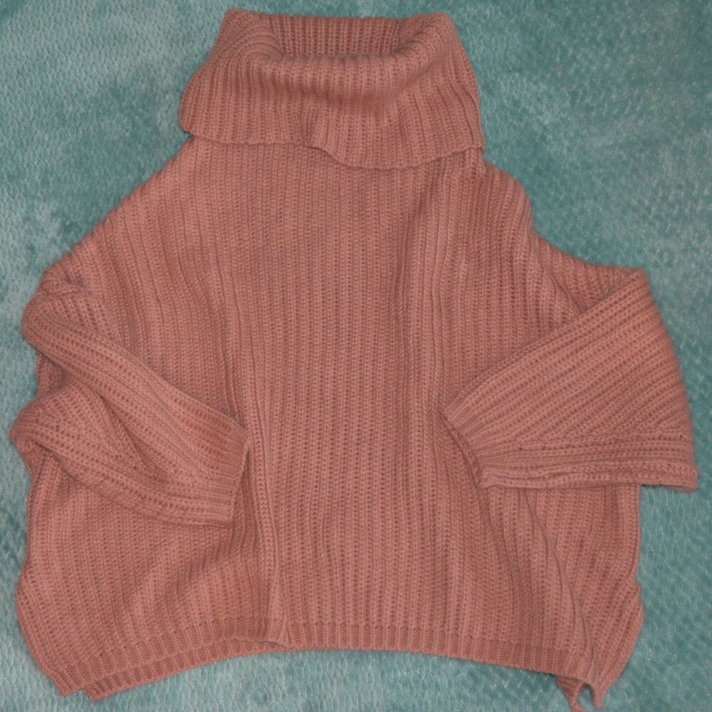 Pink Lily | Pink Chunky Oversize Turtleneck Knit Crochet Sweater
